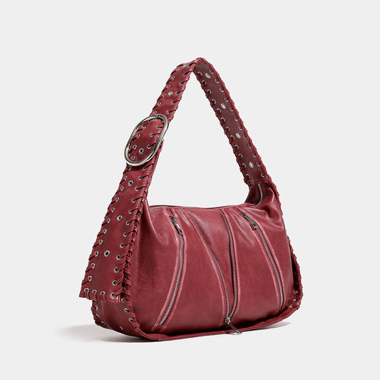 Women's Retro Motorcycle Brushed Woven Underarm Wide Shoulder Bags