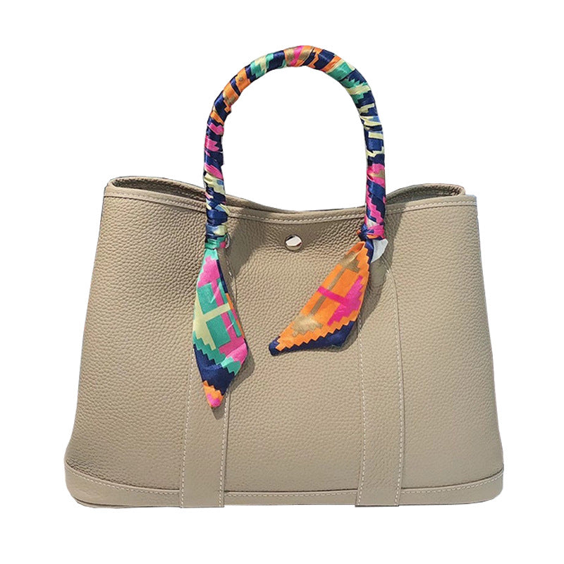 Women's Litchi Pattern First Layer Cowhide Shopping Shoulder Bags