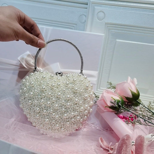 Dinner Love Heart-shaped Pearl Banquet Chain Evening Bags