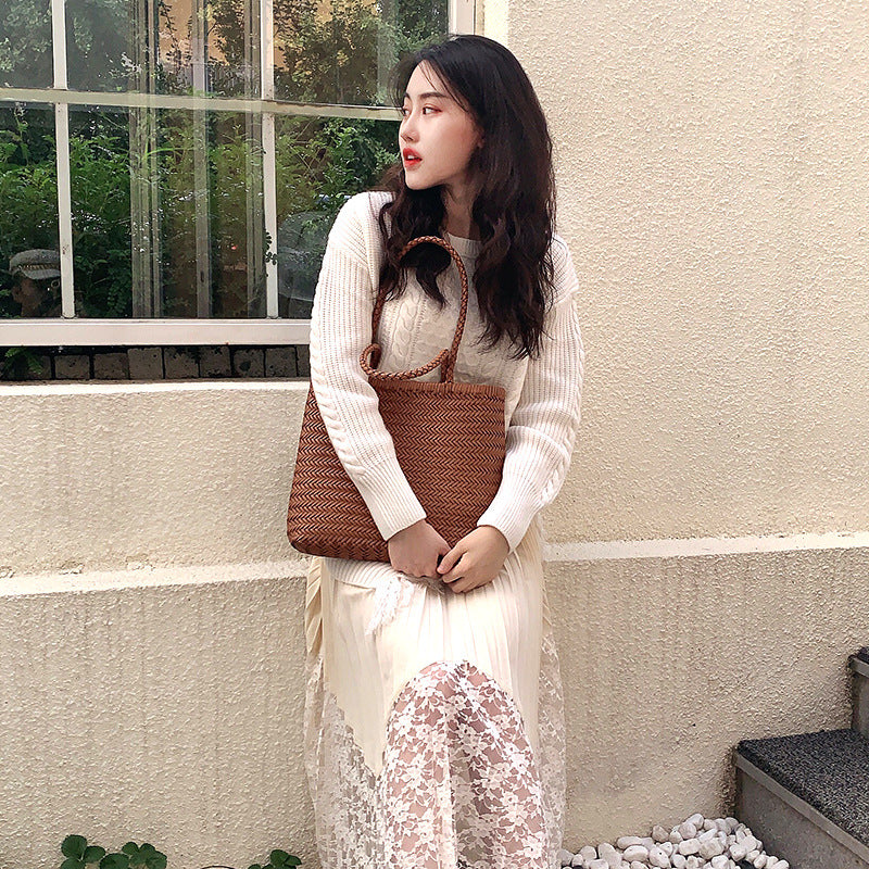 Stylish Cool French Woven Genuine Leather Shoulder Bags