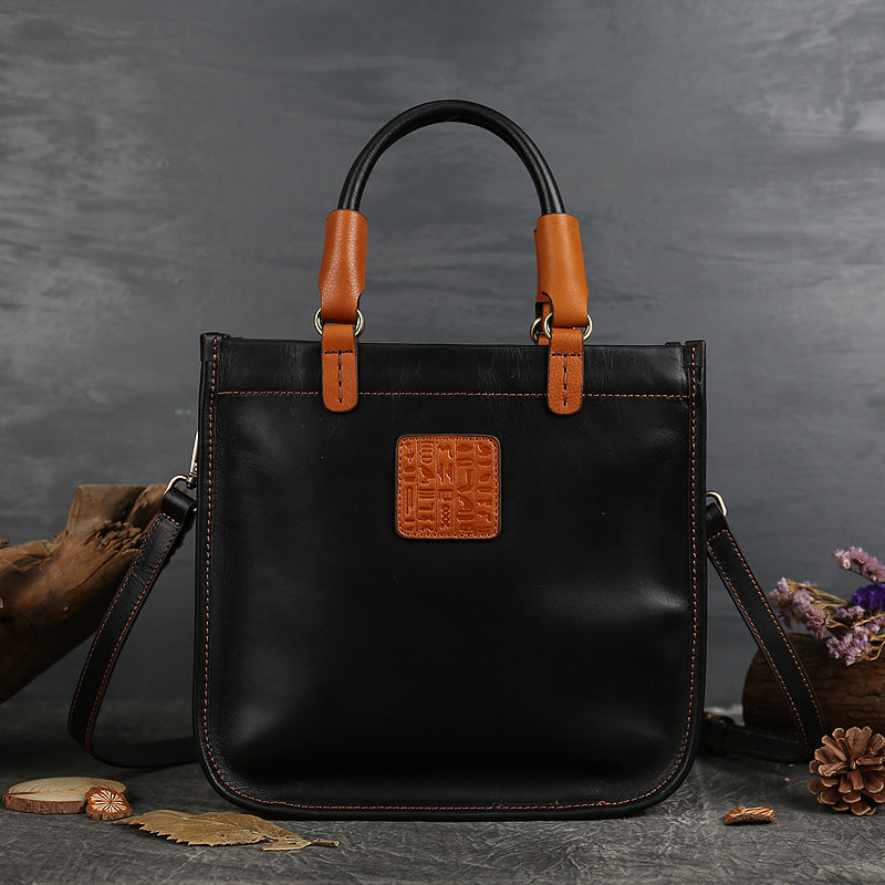 Women's First Layer Cowhide Simple Light Vintage Zipper Bags