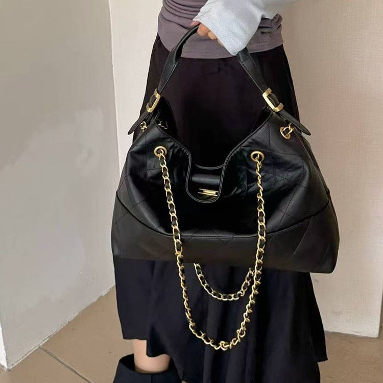 Women's Style Rhombus Chain Large Capacity Genuine Handbags