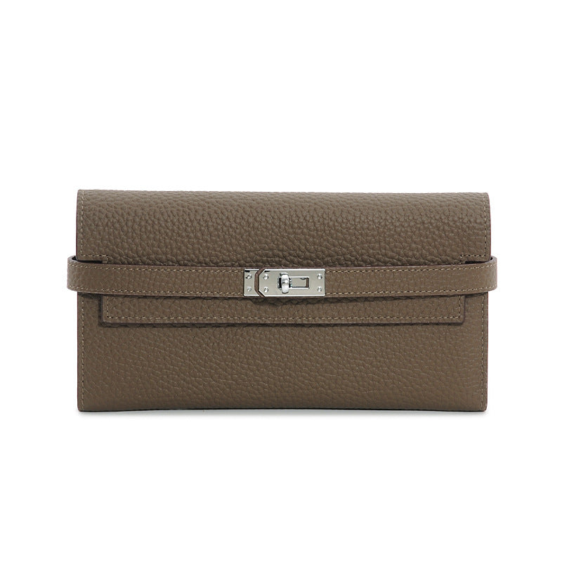 Women's First Layer Cowhide Clutch Litchi Pattern Fashion Ladies Wallets