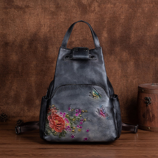 Women's Rub Colored First Layer Cowhide Chinese Backpacks