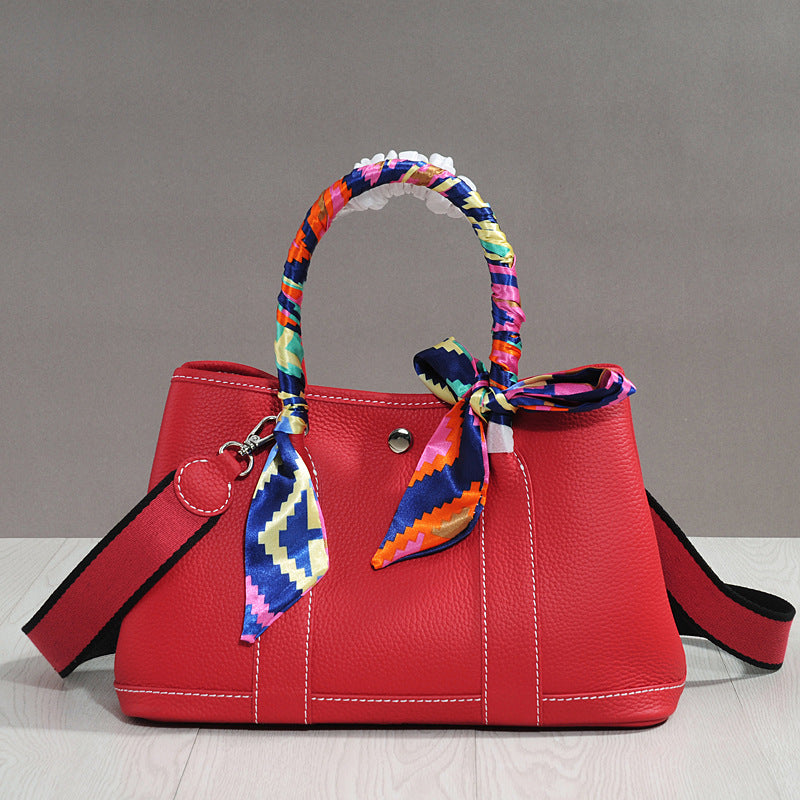 Women's Cowhide Leather Portable Big Shopping Shoulder Bags