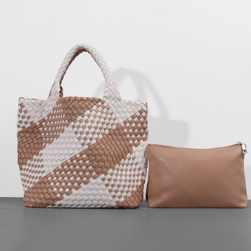 Soft Leather Woven Big Vegetable Basket Handbags