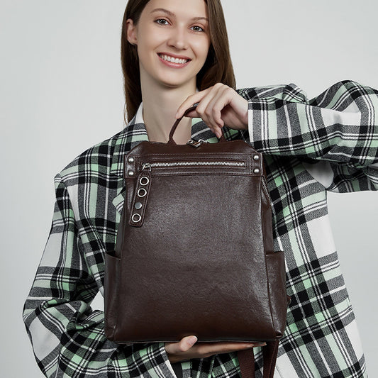 Women's Layer Vegetable Tanning Leather Large Capacity Backpacks