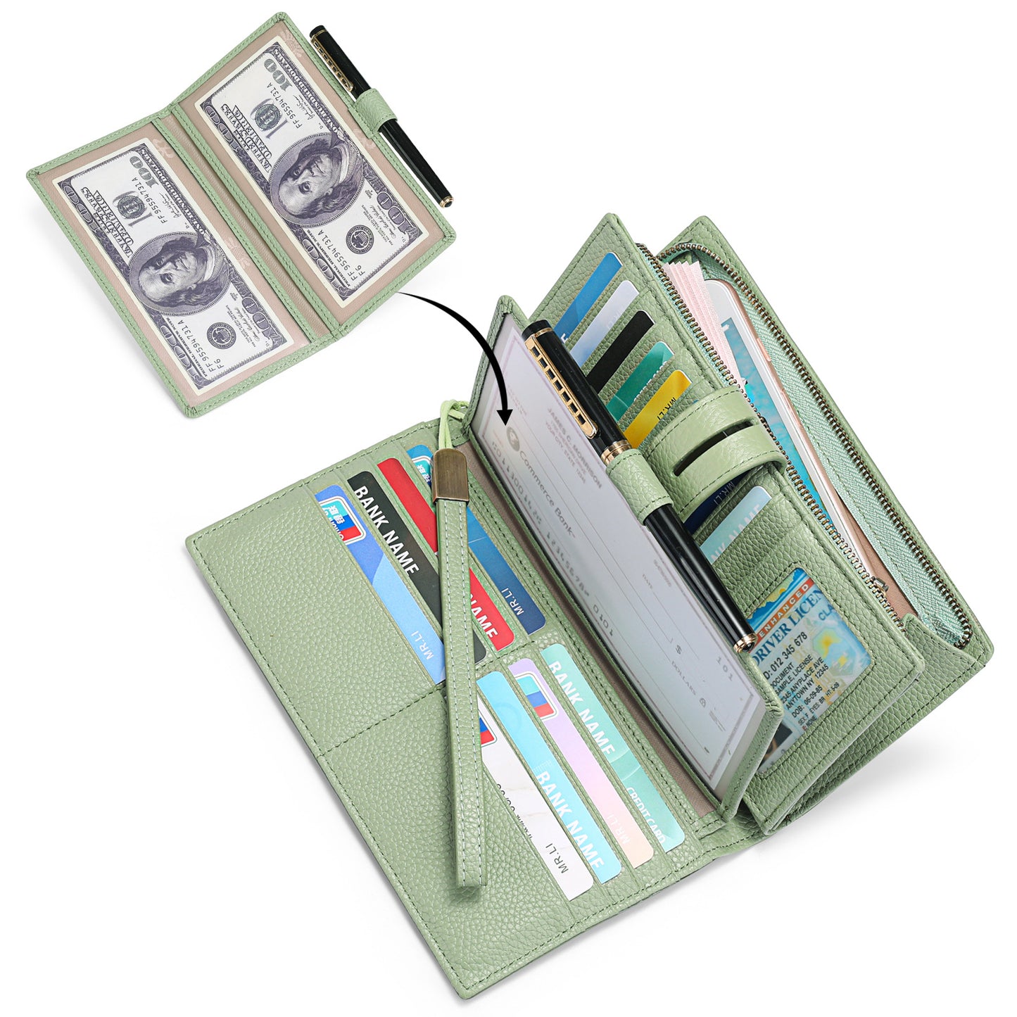 Women's Long Zipper Multiple Slots Genuine Leather Ladies Wallets