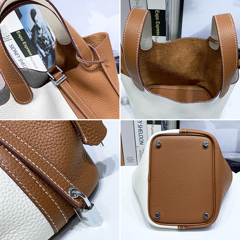 Women's Top Layer Cowhide Vegetable Basket Genuine Handbags