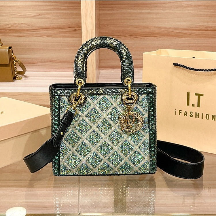 Women's Genuine Leather High-grade Niche Diamond Summer Retro Bags