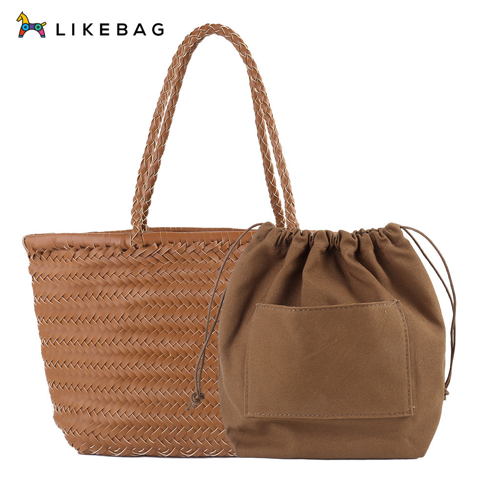 Women's Capacity French Shopping Woven Knitting Holiday Shoulder Bags