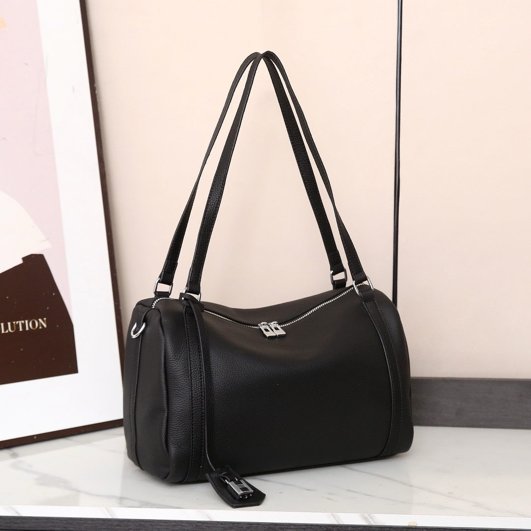 Women's First Layer Cowhide Boston Portable Genuine Shoulder Bags