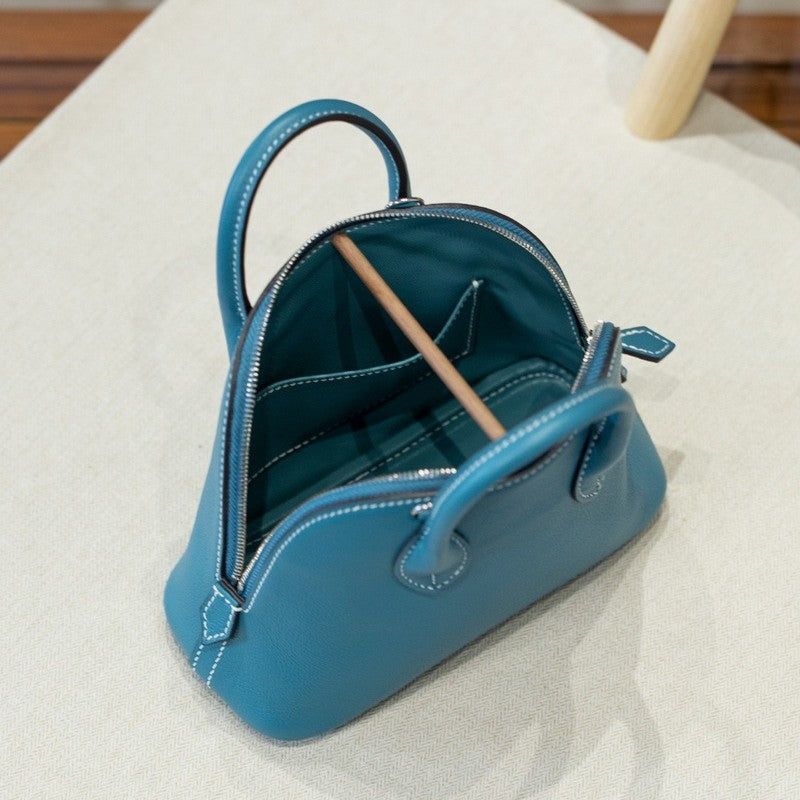 Line Steel Hardware Layer Leather Mini Shell Handbags