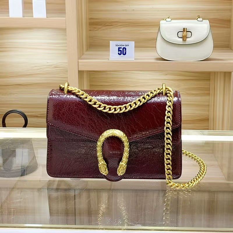Women's Vintage Snake Head Design Niche Cowhide Bags