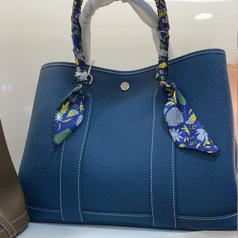 Women's Litchi Pattern First Layer Cowhide Shopping Shoulder Bags