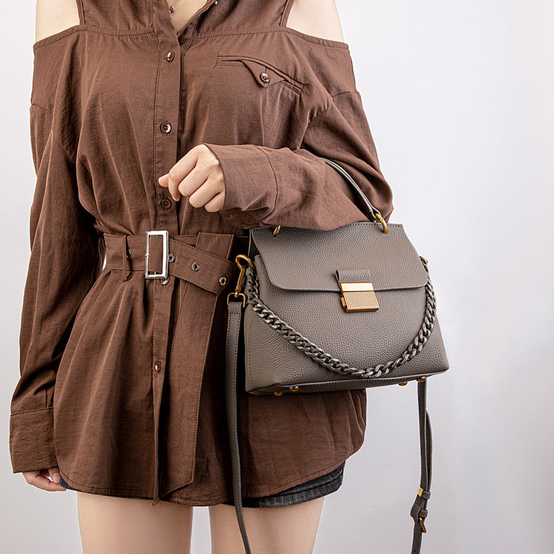 Women's Genuine Leather Shell Chain Texture Flap Large Bags