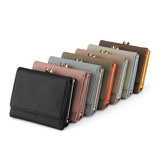 Women's Layer Cowhide Lychee Pattern Tri Fold Ladies Wallets