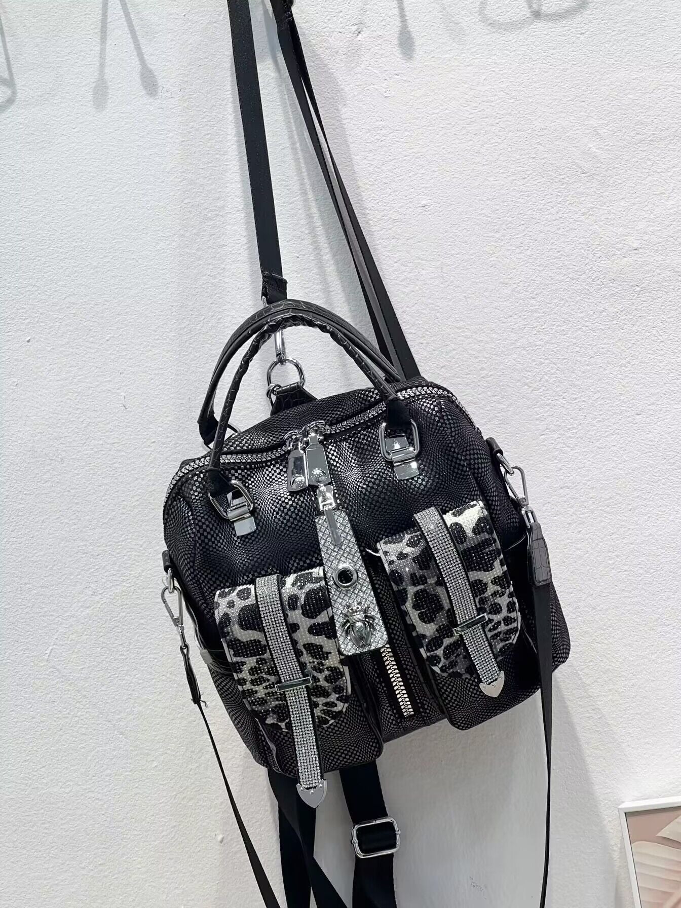 Women's Print Rhinestone Leather Fashion High Handbags