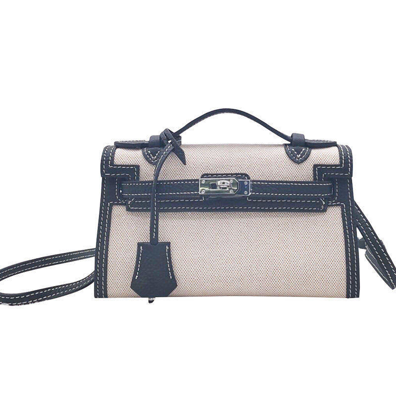 Women's First Layer Cowhide With Canvas Sier Second Crossbody Bags