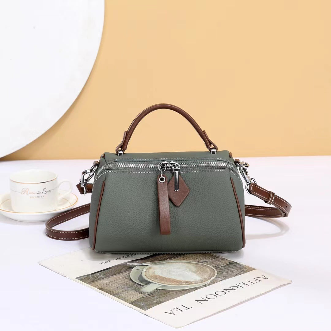 Women's Boston Pillow First Layer Cowhide Large Crossbody Bags