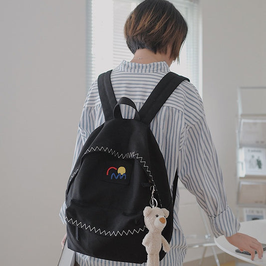 Women's Simple Versatile Canvas High Korean Style Backpacks