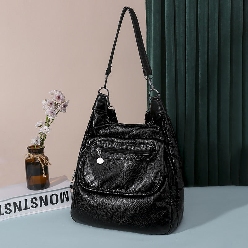 Women's Portable Washed Soft Leather Korean Style Backpacks