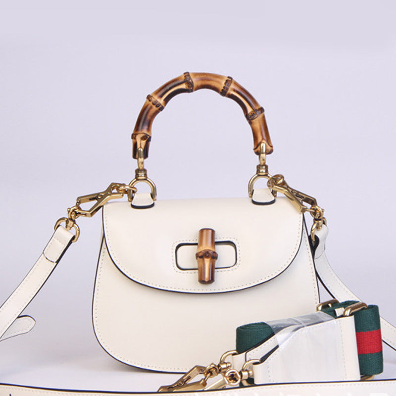 Women's Bamboo Retro Textured Genuine Leather Home Shoulder Bags