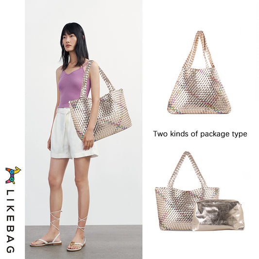 Contrast Color Hand-woven Design Fashion Large Shoulder Bags