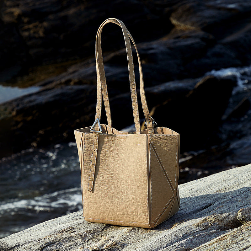 Cowhide Genuine Leather Geometric Deformable Large Crossbody Bags