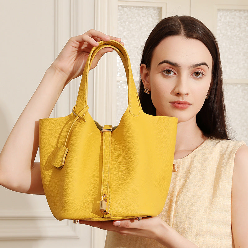 Women's Quality Genuine Leather Vegetable Basket First Layer Cowhide Niche Handbags