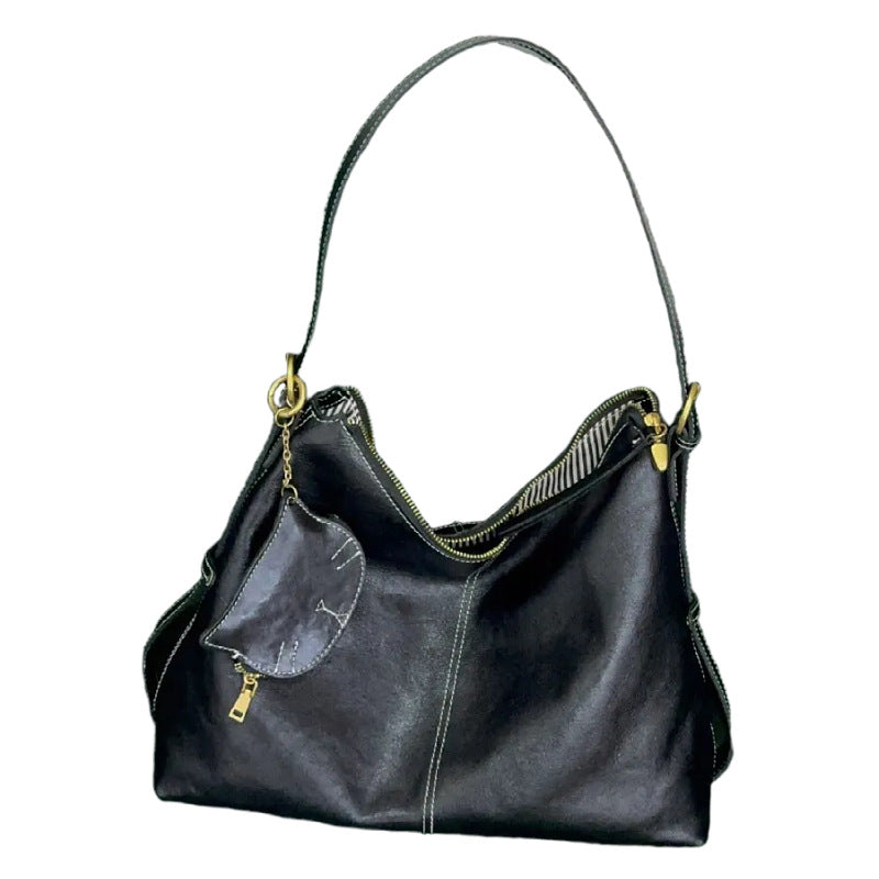 Capacity Totes First Layer Vegetable Tanning Shoulder Bags