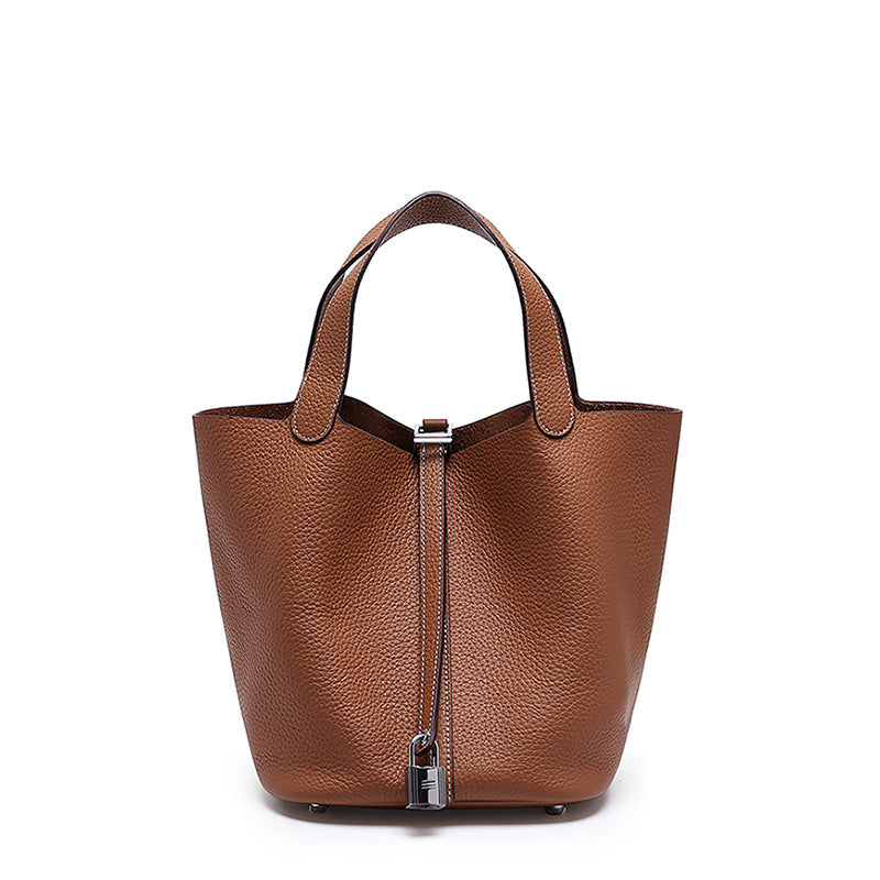 Women's Quality First Layer Cowhide Niche Basket Leather Large Bags