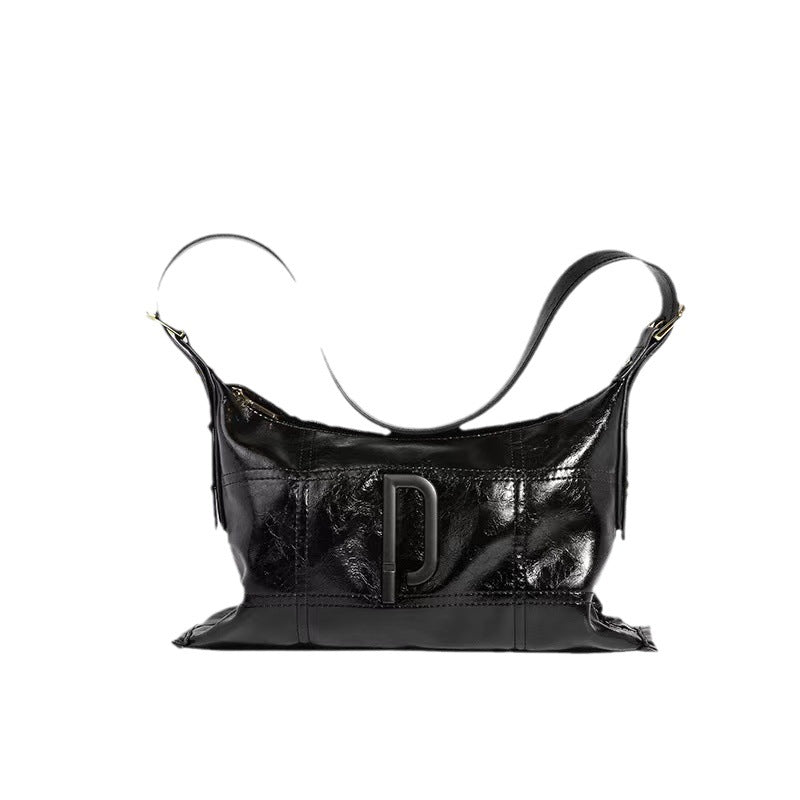 Women's Oil Wax Leather Burst Crack Large Shoulder Bags