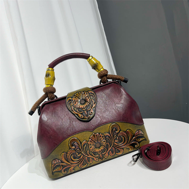 Texture Soft Leather Carved Textured National Style Handbags