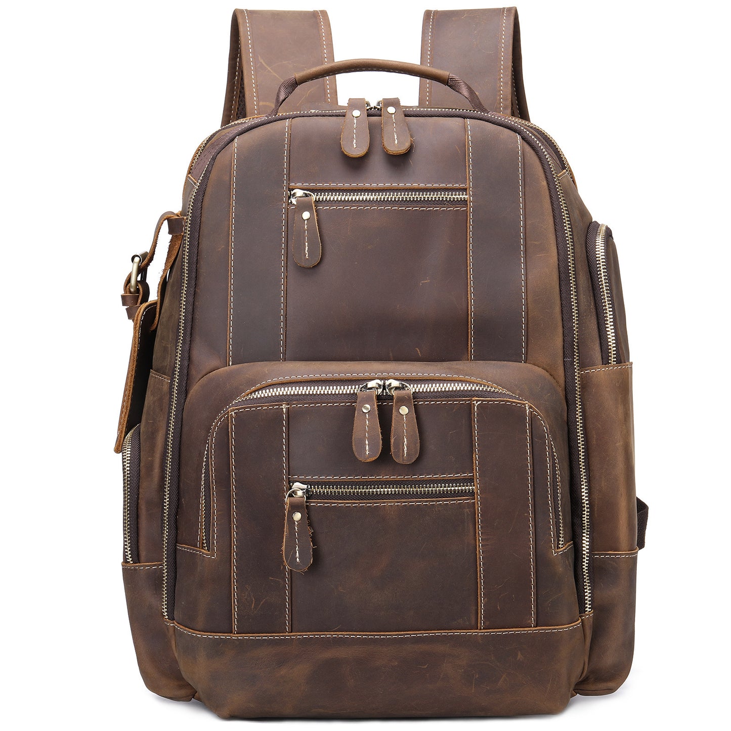 Men's Crazy Horse Leather Retro Computer Running Backpacks