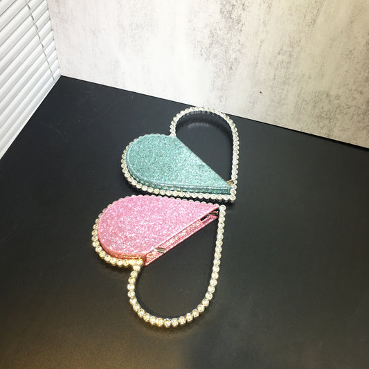 Women's Rhinestone Heart-shaped Banquet Dinner Fashion Sier Handbags