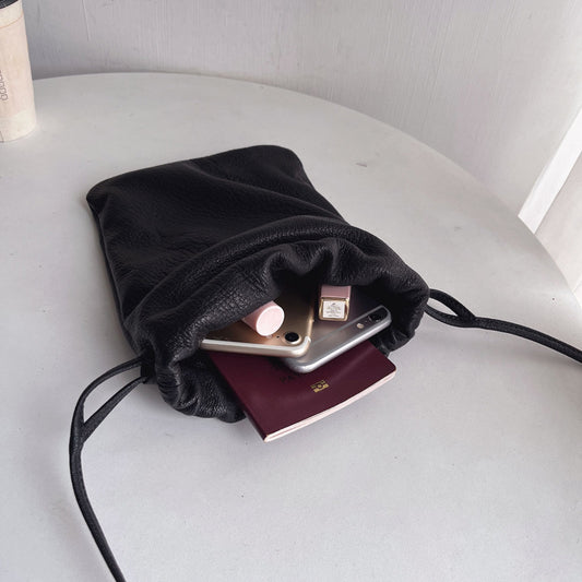 Women's Lightweight Minimalist Elegant Soft Glutinous Genuine Leather Drawstring Crossbody Bags