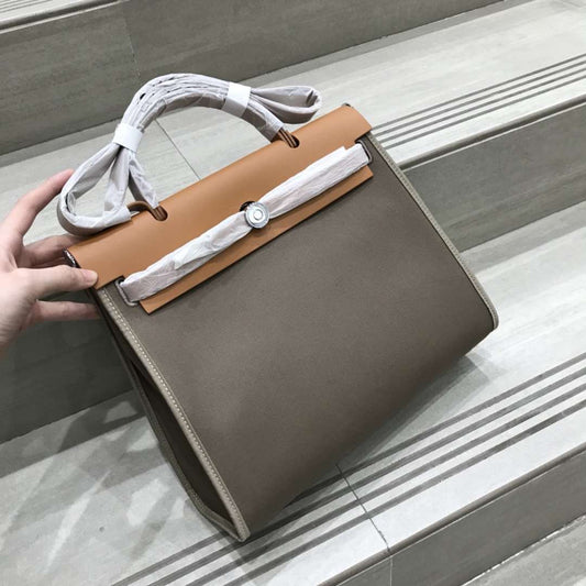 Women's Genuine Leather Kelly Cowhide Canvas Color Matching Handbags