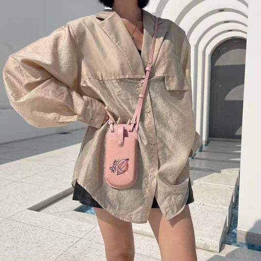Women's First Layer Cowhide Mini Vertical Mobile Shoulder Bags