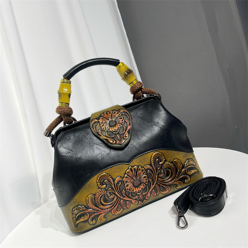 Texture Soft Leather Carved Textured National Style Handbags