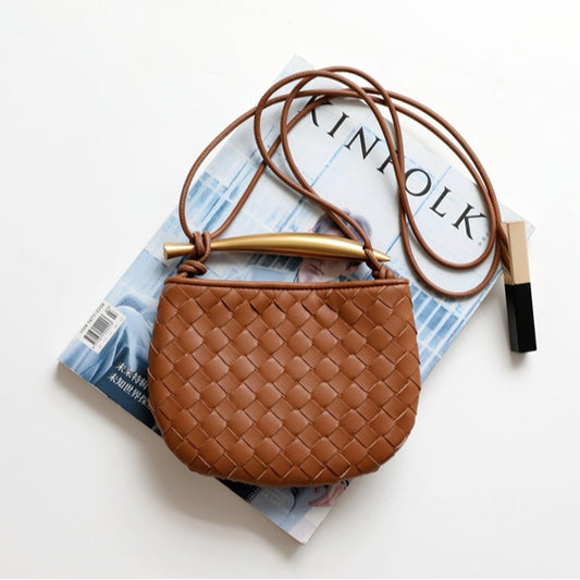 Women's Woven Sardine Cowhide Niche Design Metal Bags