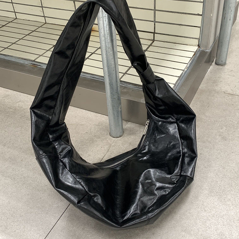 Ge Oil Wax Leather Korean Pleated Crossbody Bags