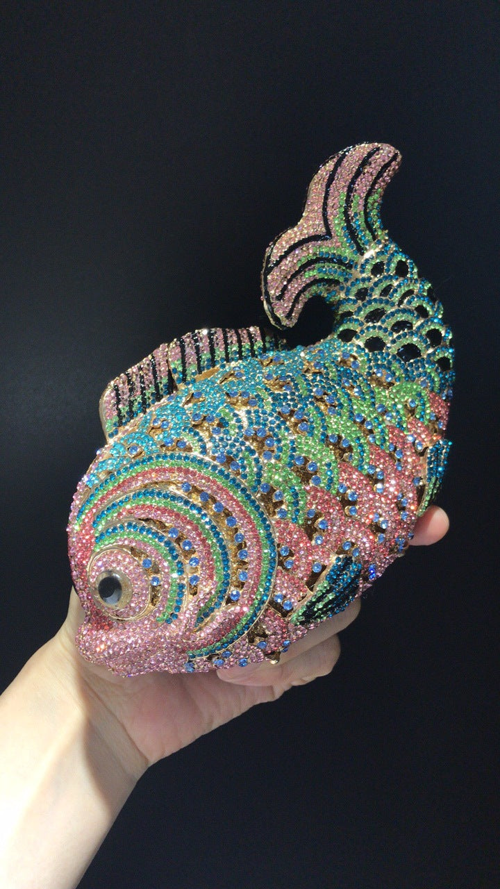 Women's Goldfish Rhinestone Hollow Metal Crystal Dinner Evening Bags