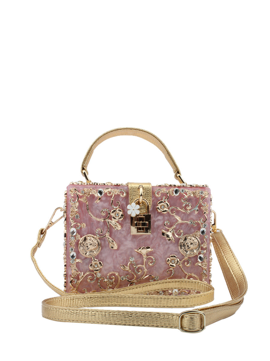 Women's Acrylic Hollow Metal Carved Diamond Single Crossbody Bags