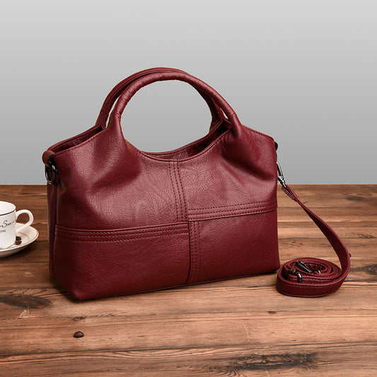 Women's Lightweight Stitching Soft Leather Large Capacity Handbags