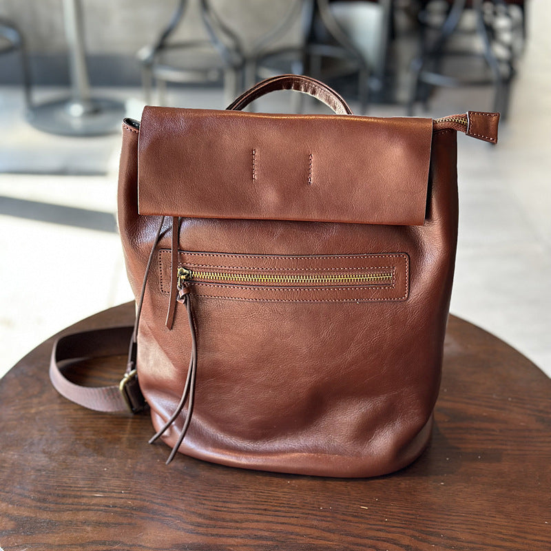 Women's Leather Large Capacity Retro Artistic Vegetable Backpacks