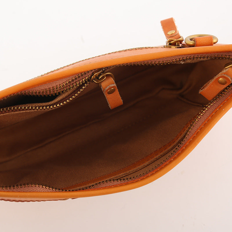 Women's Orange Portable Zippered Side Large Capacity Shoulder Bags