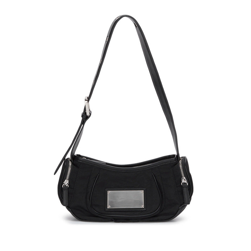 Women's Niche Pleated Nylon Underarm Metal Semicircle Shoulder Bags
