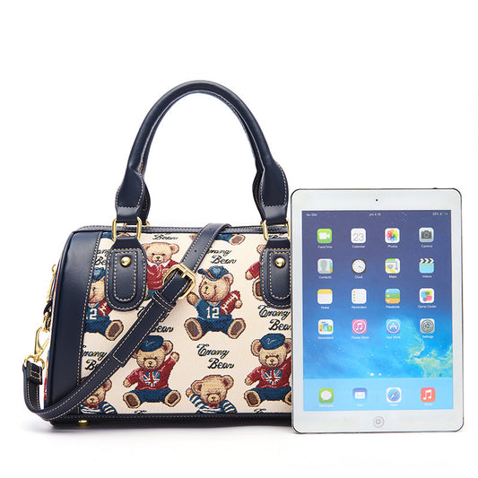 Women's Innovative Bear Boston Fashionable Canvas Handbags