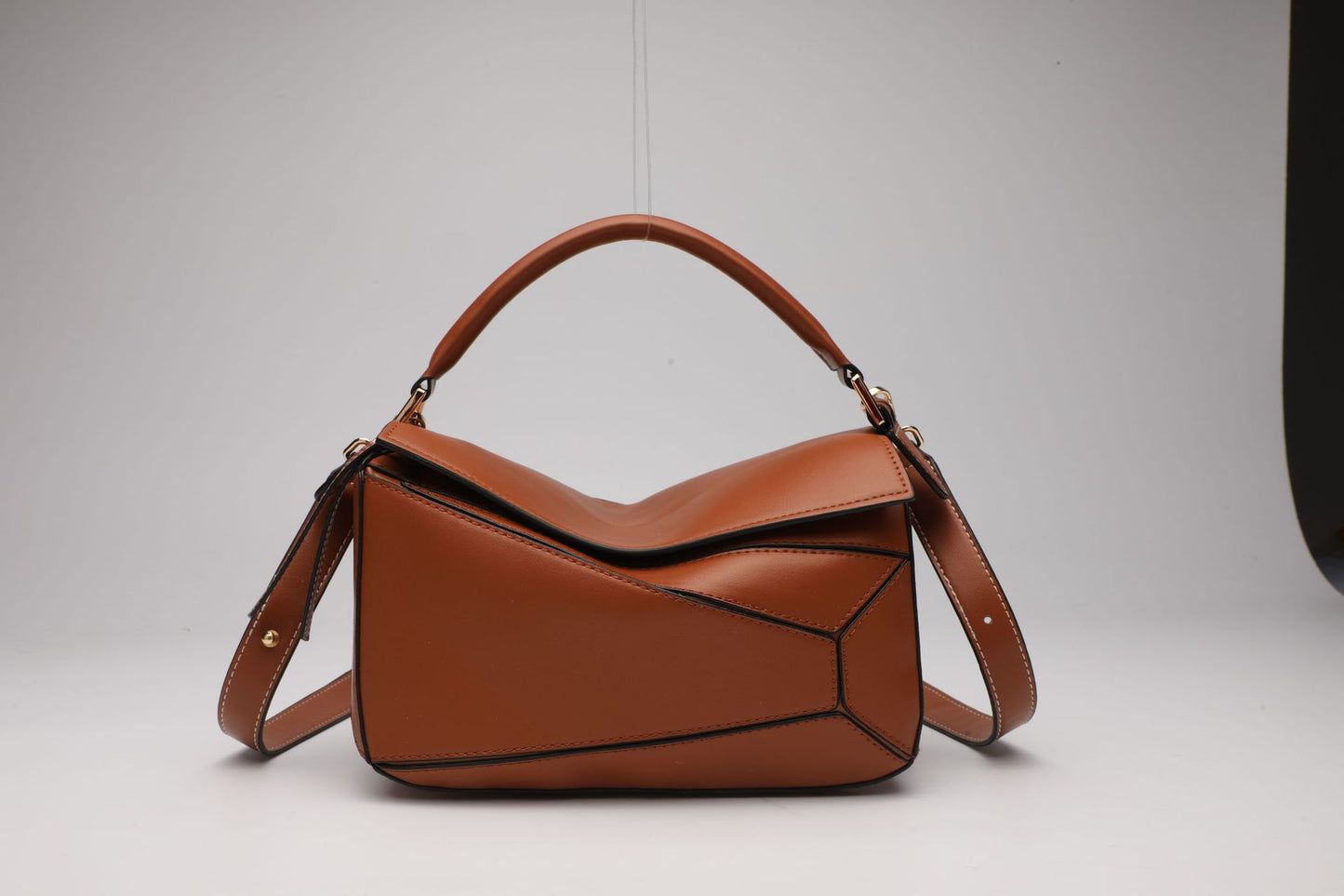 Women's Geometric Color Matching Stitching Leather Pillow Handbags